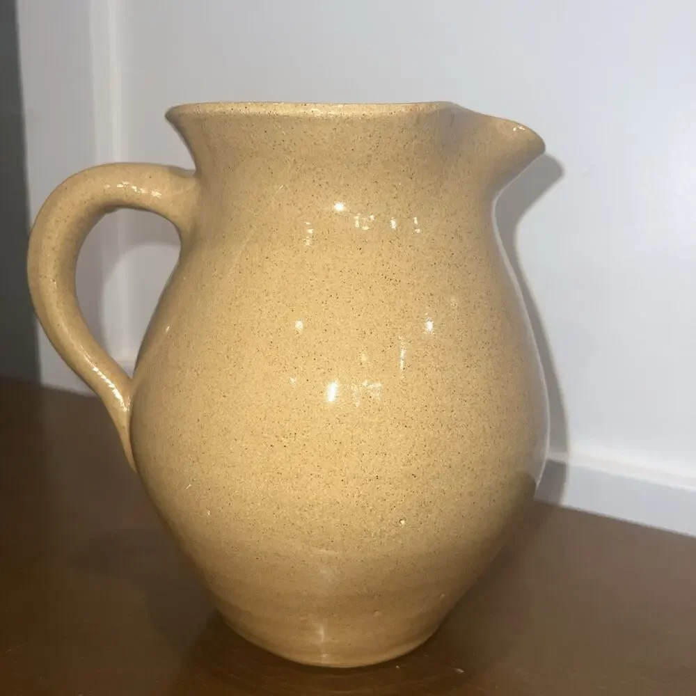 Handmade Bybee Studio‎ Pottery Stoneware Pitcher Tan Glaze Farmhouse Decor 7in